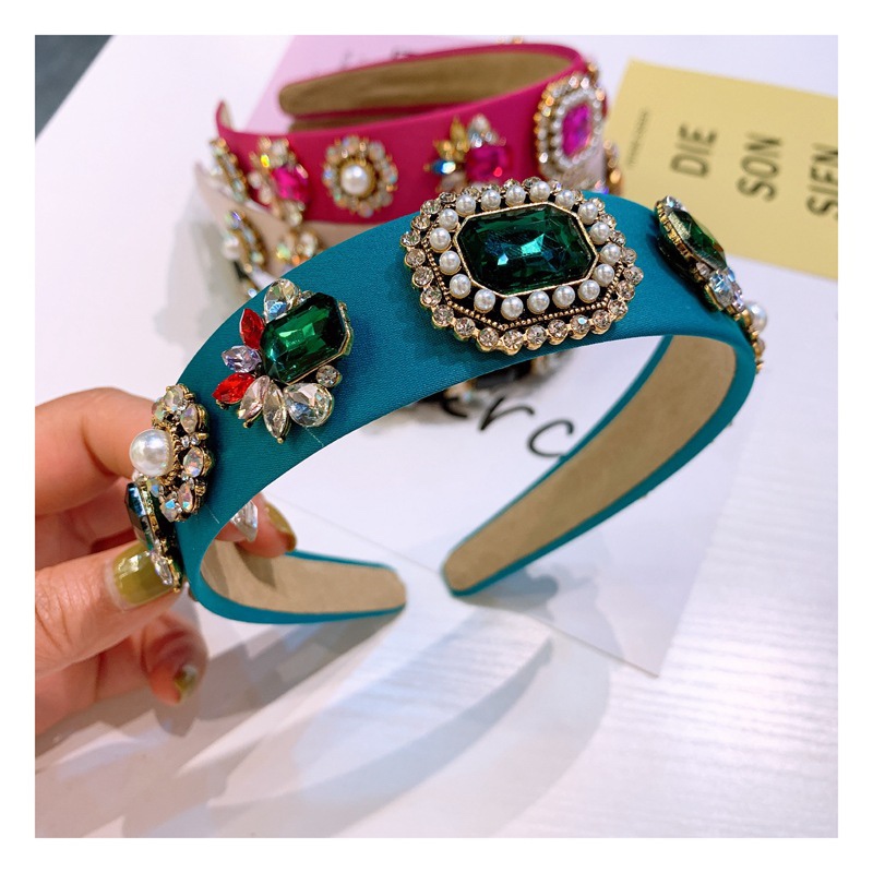 New Wide Headband Women's Gem Hairpin Korea Inlaid Drill Hoops Tidal Hair Adornment Baroque Crystal Headband Net Red Item Picture