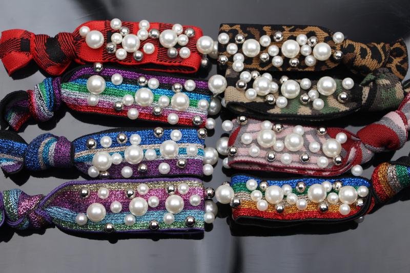 Korean leopard print hair cord rubber band hair accessory Rainbow pearl hair band wide hair cord simple fashion hair band thumbnail