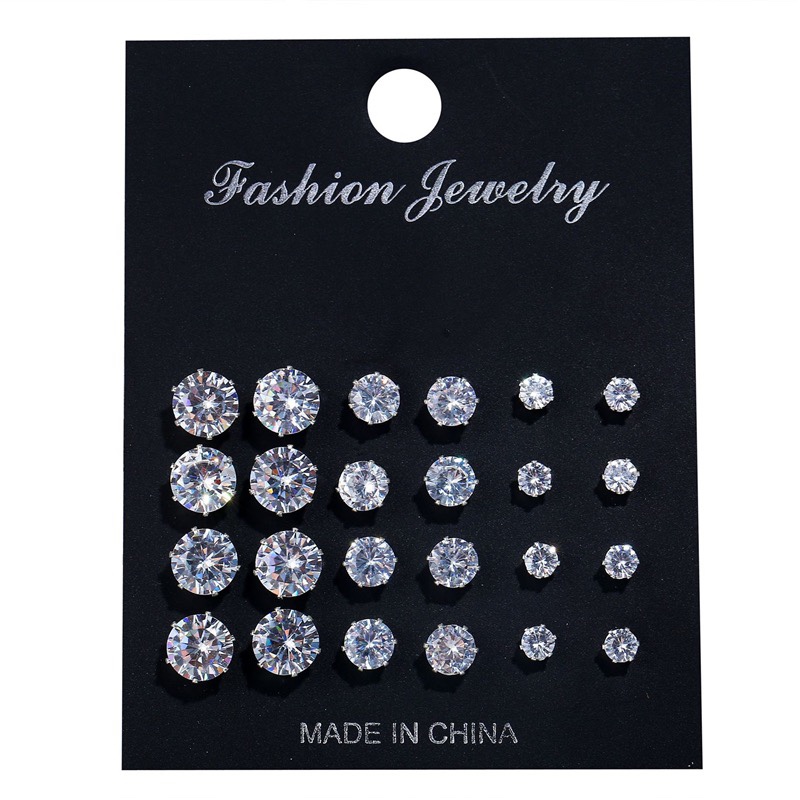 zircon stud earrings women drill 12pcs/earrings 锆石钻耳钉