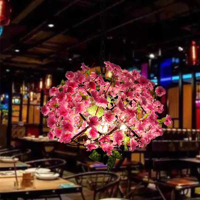 Industrial style pink plant decorative chandelier hotpot cafe milk tea shop chandelier American retro home chandelier