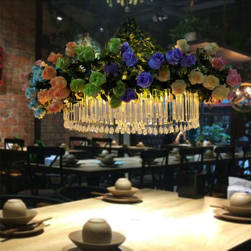 Industrial style green plant decorative crystal chandelier Restaurant bar booth hotpot restaurant lighting clothing store commercial chandelier fixtures