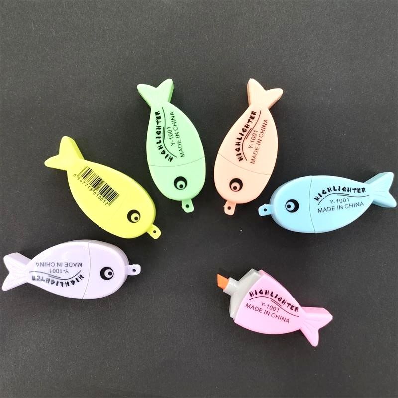 Wholesale Macaron highlighter 6 color cartoon small fish hand book pen rough marking marking marker stationery thumbnail