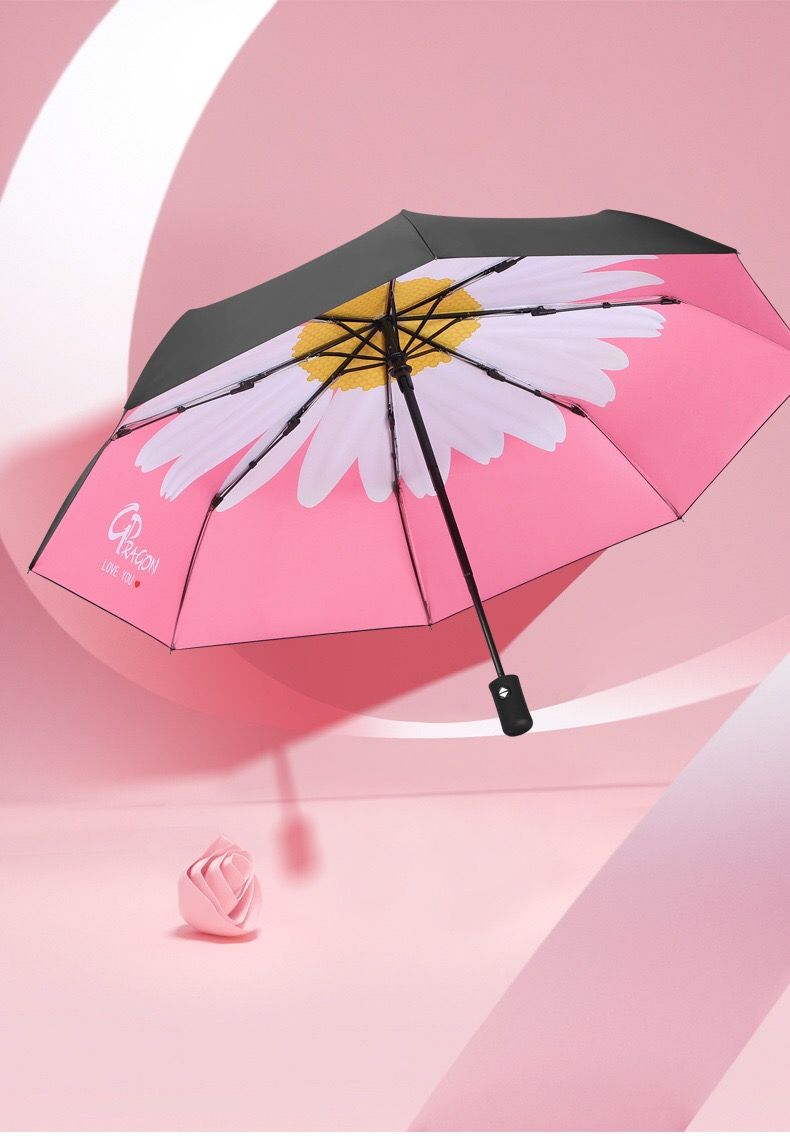 网红全自动数码印全遮阳三折小雏菊黑胶晴雨伞GD同款自开收雨伞详情图5