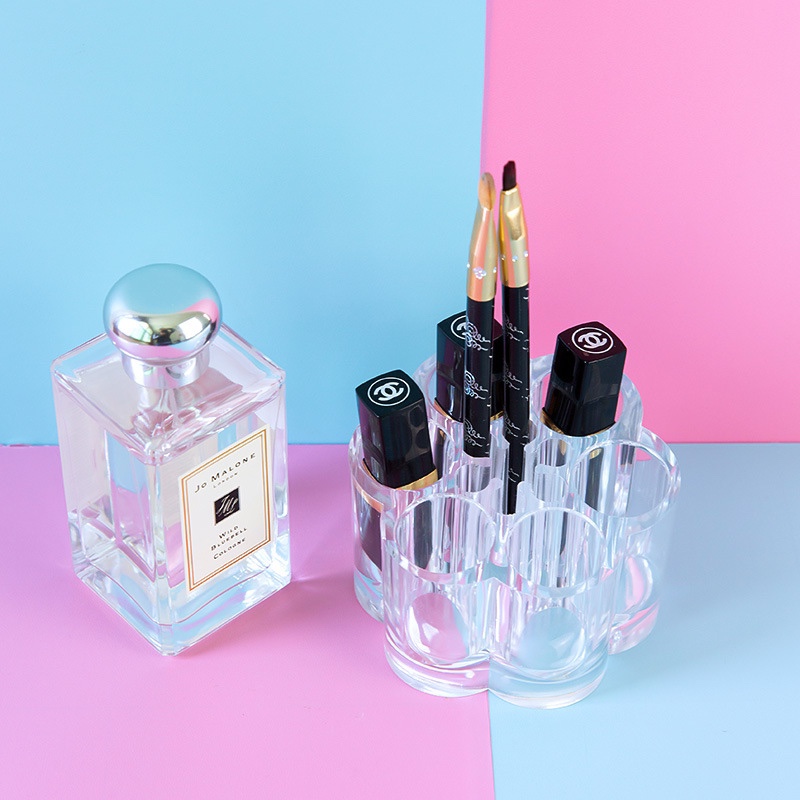 Wholesale of transparent 6-hole acrylic lipstick stand, plum blossom-shaped makeup stand, eyebrow pencil desktop cosmetics storage box details Picture