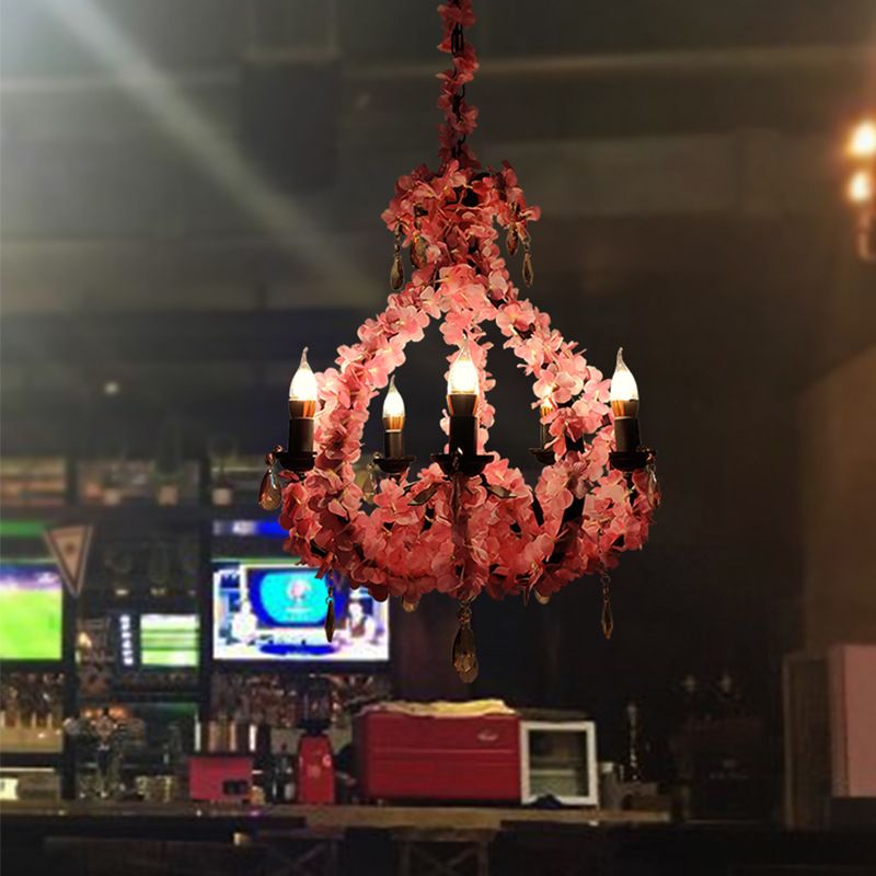 Retro chandelier with green plants and flowers, milk tea shop, hot pot shop, booth, creative chandelier, music restaurant, industrial wind lighting