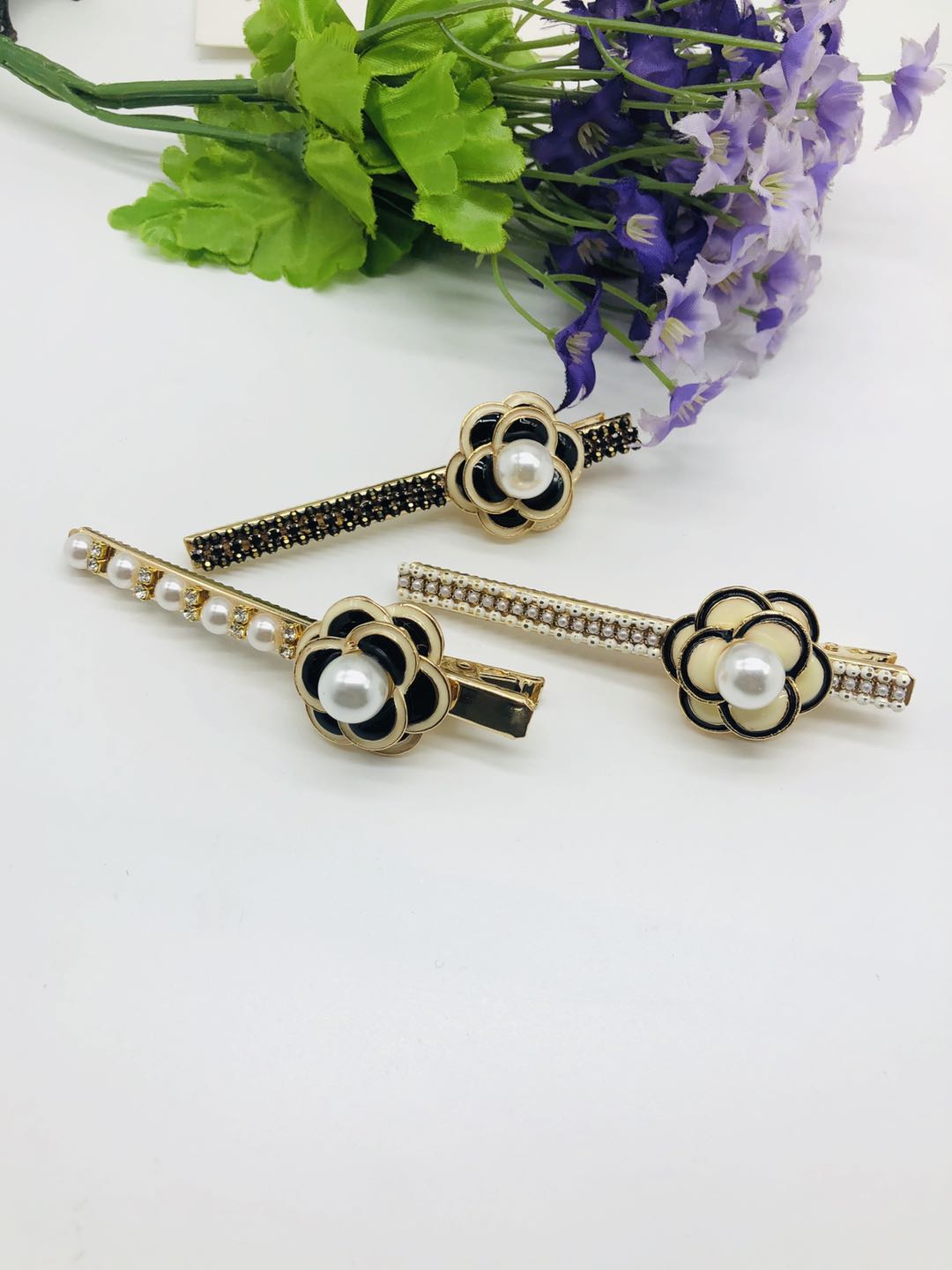 Korean-style pearl oil flower hair clips, super fairy pearl water diamond duckbeak clips, internet-famous edge clips, and fresh bangs clips detail image 1