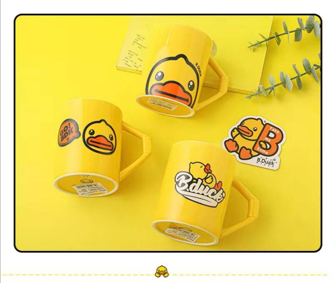 B.duck Cup Yellow Duck Cup Ceramic Water Cup Household Cartoon Mug Good-Looking Cup Student Cup undefined