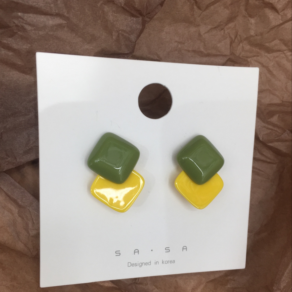 Acrylic square color-blocking stud earrings