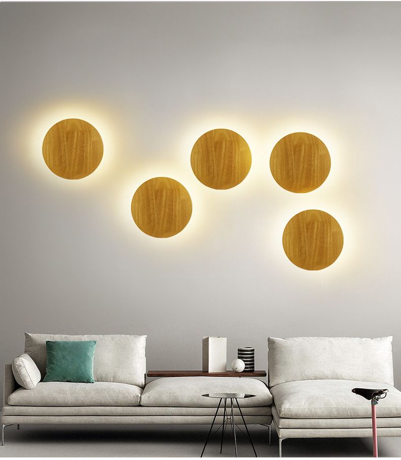 Nordic solid wood bedroom bedside wall lamp studio creative LED staircase circular personalized solar eclipse wall lamp detail image 4