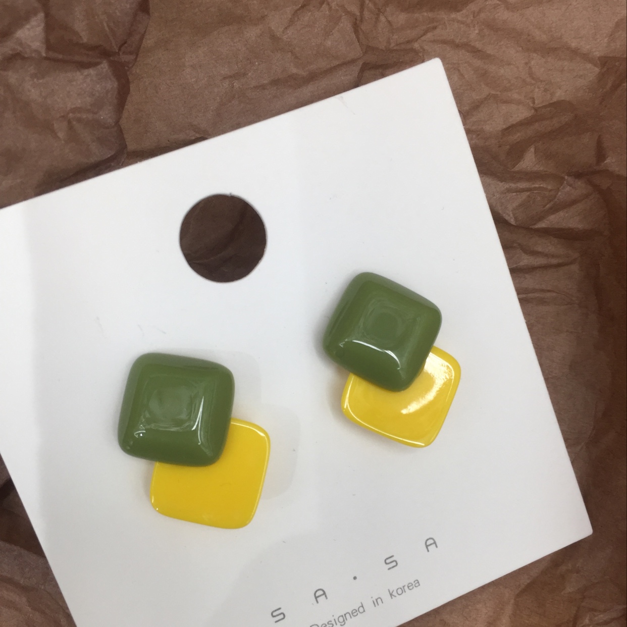 Acrylic square color-blocking stud earrings details Picture