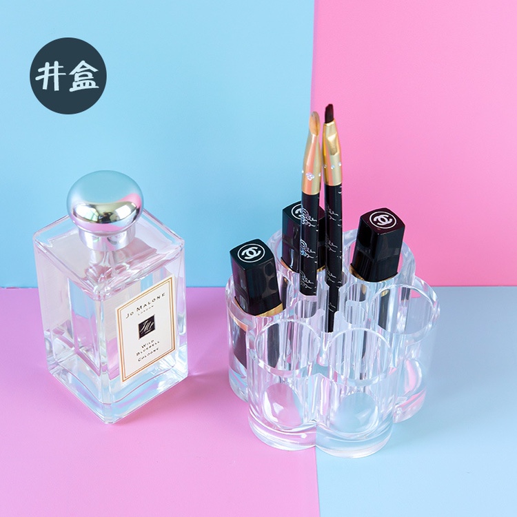 Wholesale of transparent 6-hole acrylic lipstick stand, plum blossom-shaped makeup stand, eyebrow pencil desktop cosmetics storage box