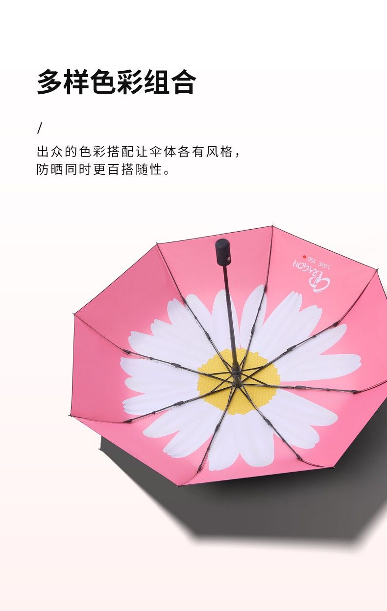 网红全自动数码印全遮阳三折小雏菊黑胶晴雨伞GD同款自开收雨伞详情图8
