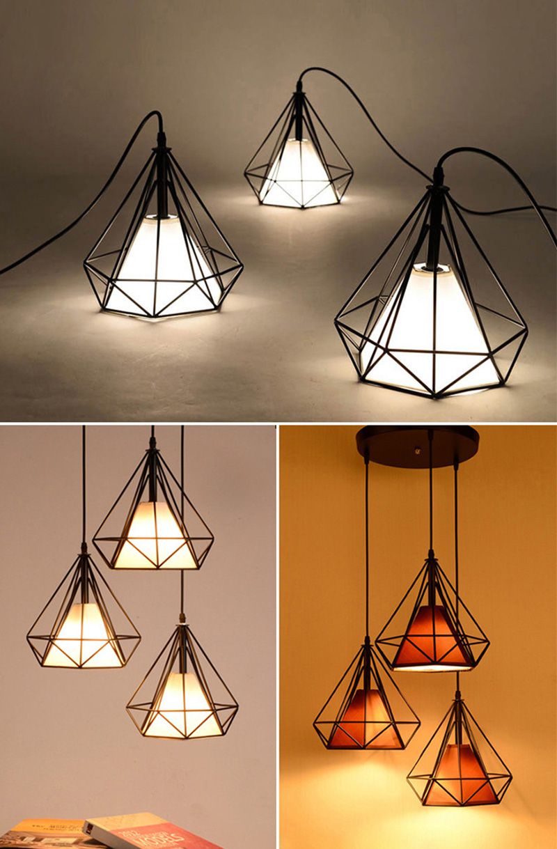 Iron chandelier origin and supply, modern Nordic minimalist living room, dining room, study, corridor, birdcage, diamond creative lighting fixtures detail image 1