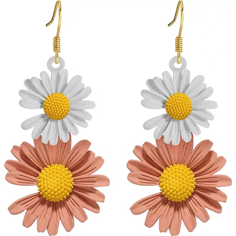 银针甜美小巧威姿妮GD雏菊耳钉网红森系少女撞色不对称花朵耳环女白底实物图