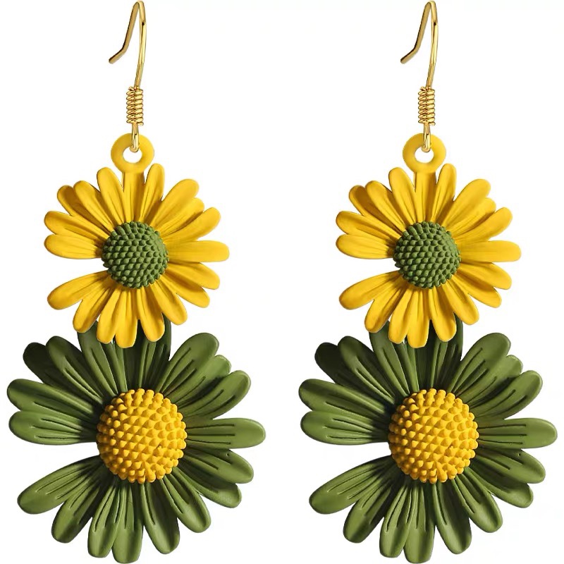 银针甜美小巧威姿妮GD雏菊耳钉网红森系少女撞色不对称花朵耳环女详情图7