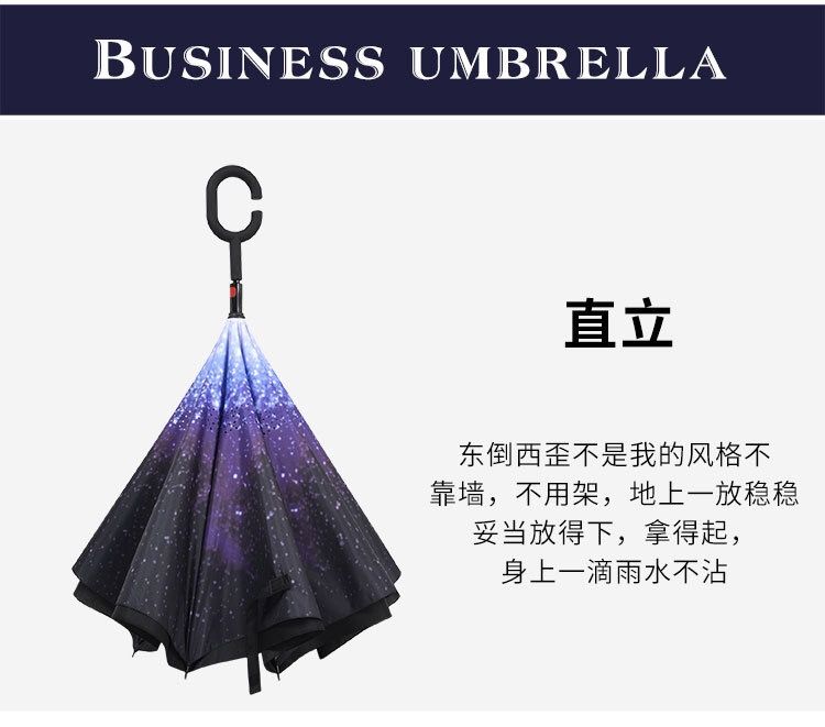 创意花色反向伞汽车伞双层免持式可站立晴雨伞C型广告伞详情图7