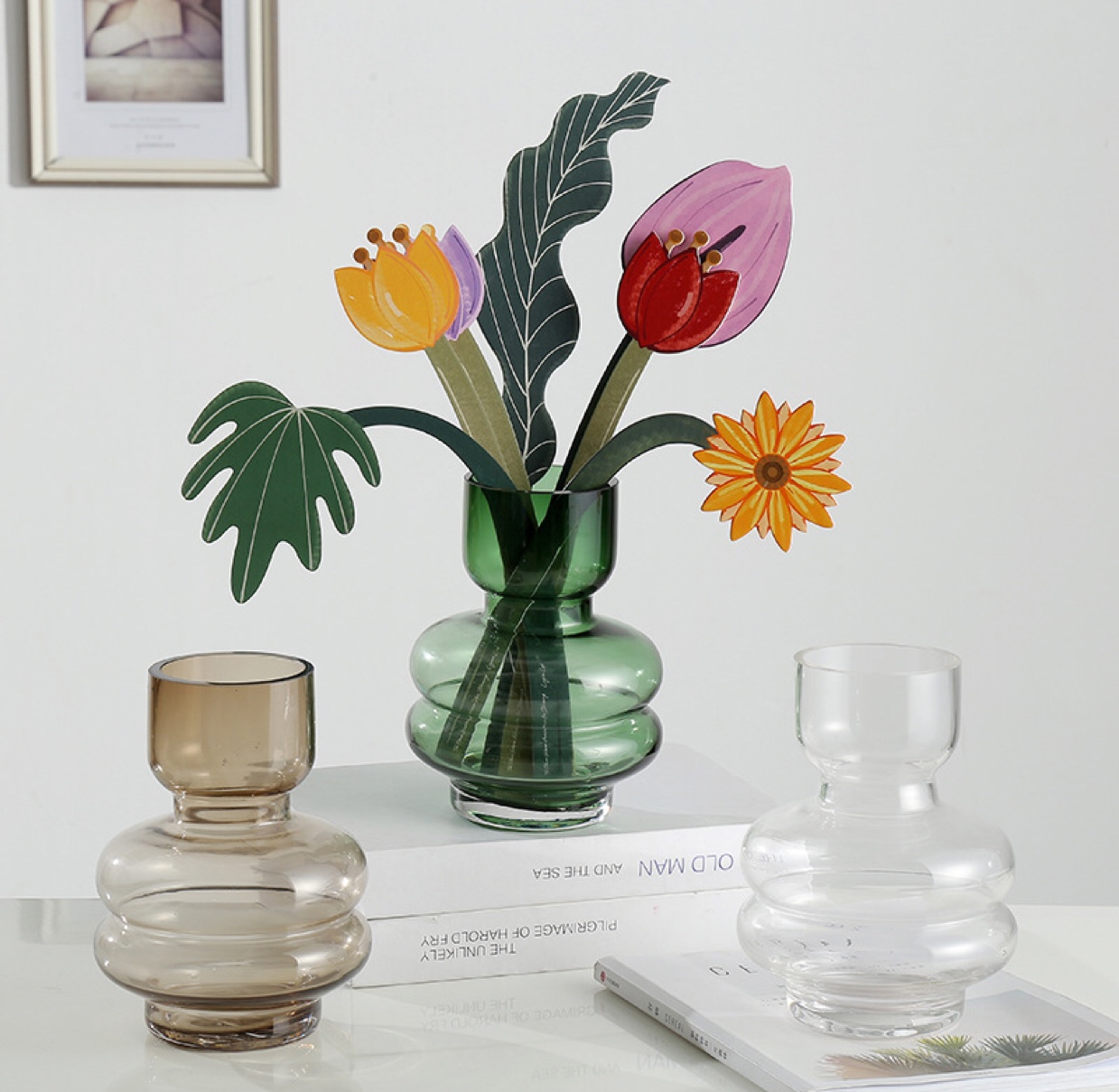 HL小号 厂家新款人工吹制 色料玻璃花瓶简约现代玻璃花瓶透明插花瓶北欧美式客厅餐桌轻奢家居装饰品摆件 批发