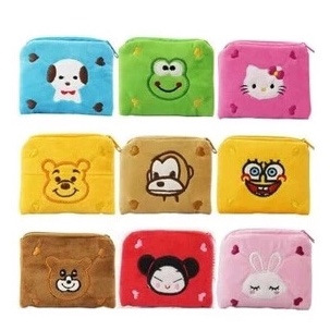 毛绒玩具钱包正方形刺绣钱包毛绒零钱包卡通钱包零钱包