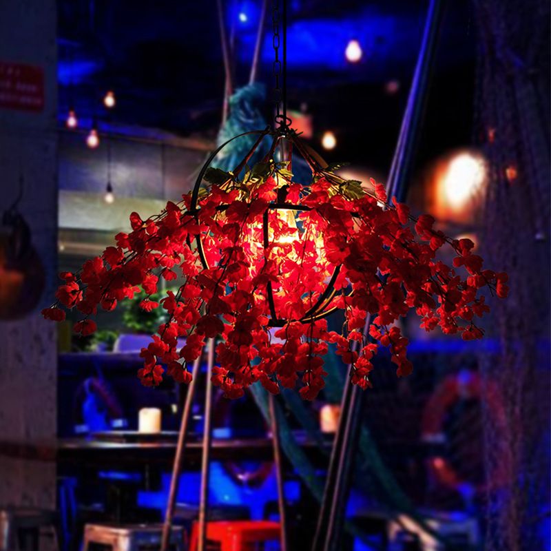 Red flowers green plants creative chandelier personalized theme coffee shop restaurant milk tea shop chandelier clothing shop lighting