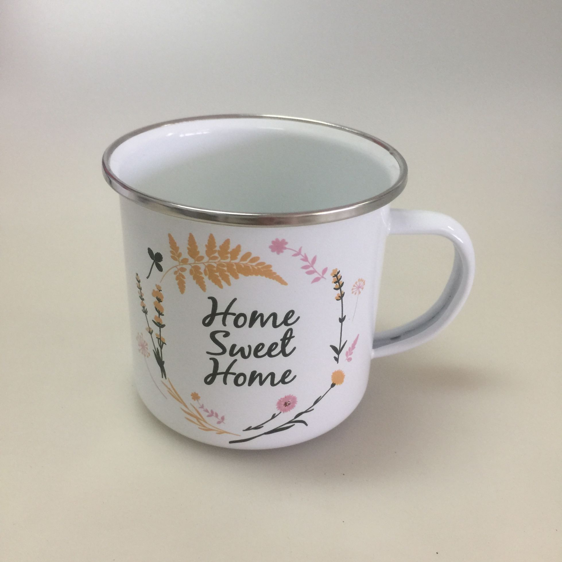 8cm 搪瓷口杯 不锈钢包边 贴花口杯