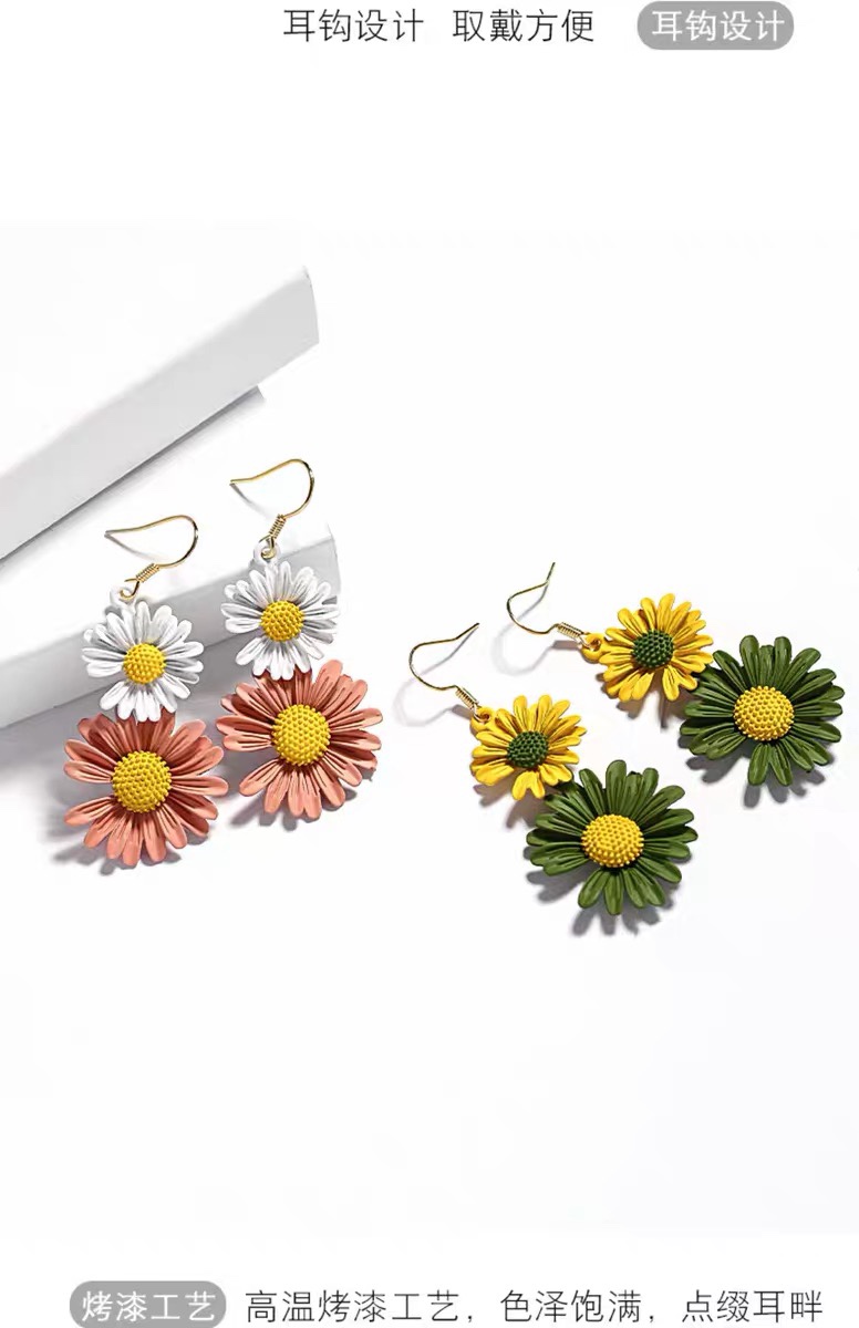 银针甜美小巧威姿妮GD雏菊耳钉网红森系少女撞色不对称花朵耳环女细节图