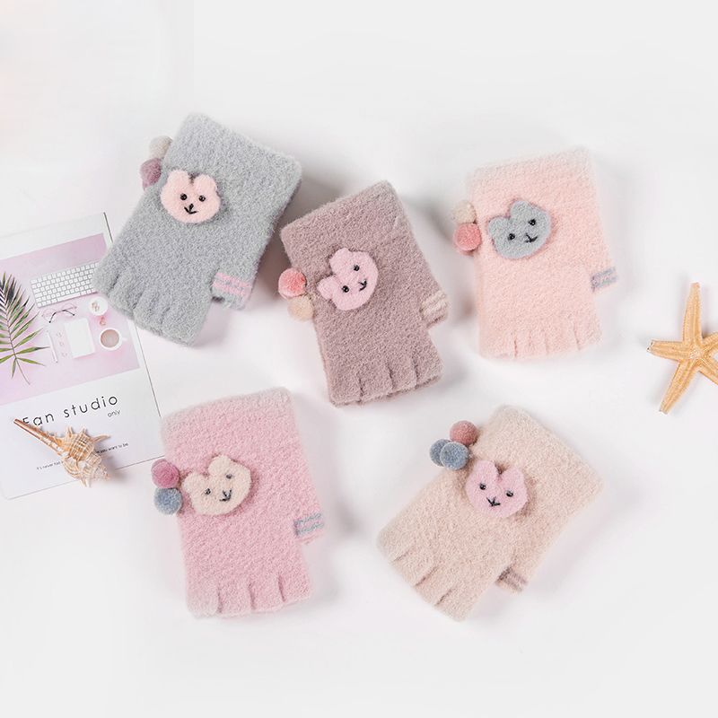 Children's gloves 6-9 years old and a half fingertip smiley face gloves thumbnail