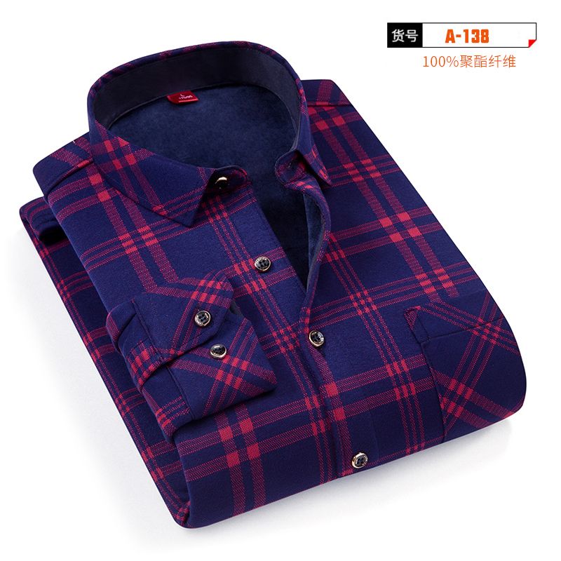 Winter pure cotton men's warm shirts with added fleece and thickened all-cotton solid-color business shirts are in vogue