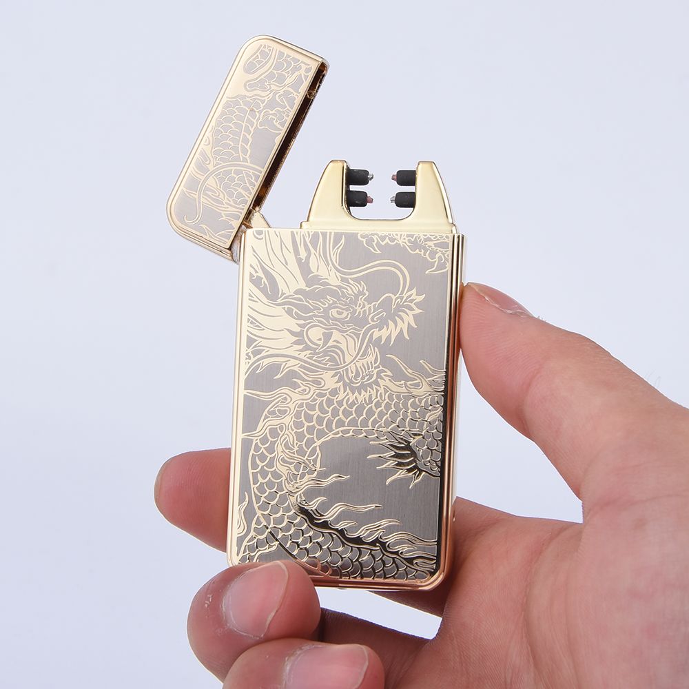 电弧脉冲打火机USB充电脉冲防风打火机金雕双龙龙之部落点烟器详情图2