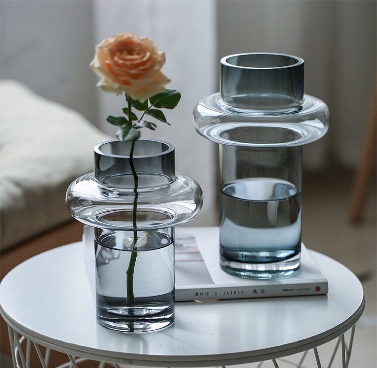 ZTDL1520厂家新款人工吹制 色料玻璃花瓶简约现代玻璃花瓶透明插花瓶北欧美式客厅餐桌轻奢家居装饰品摆件 批发