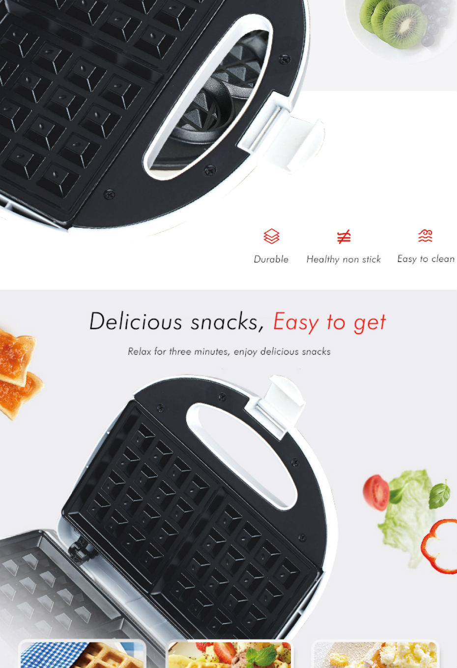 DSP丹松 华夫饼机 轻食机蛋糕机松饼机 家用多功能锅早餐机面包机详情图3