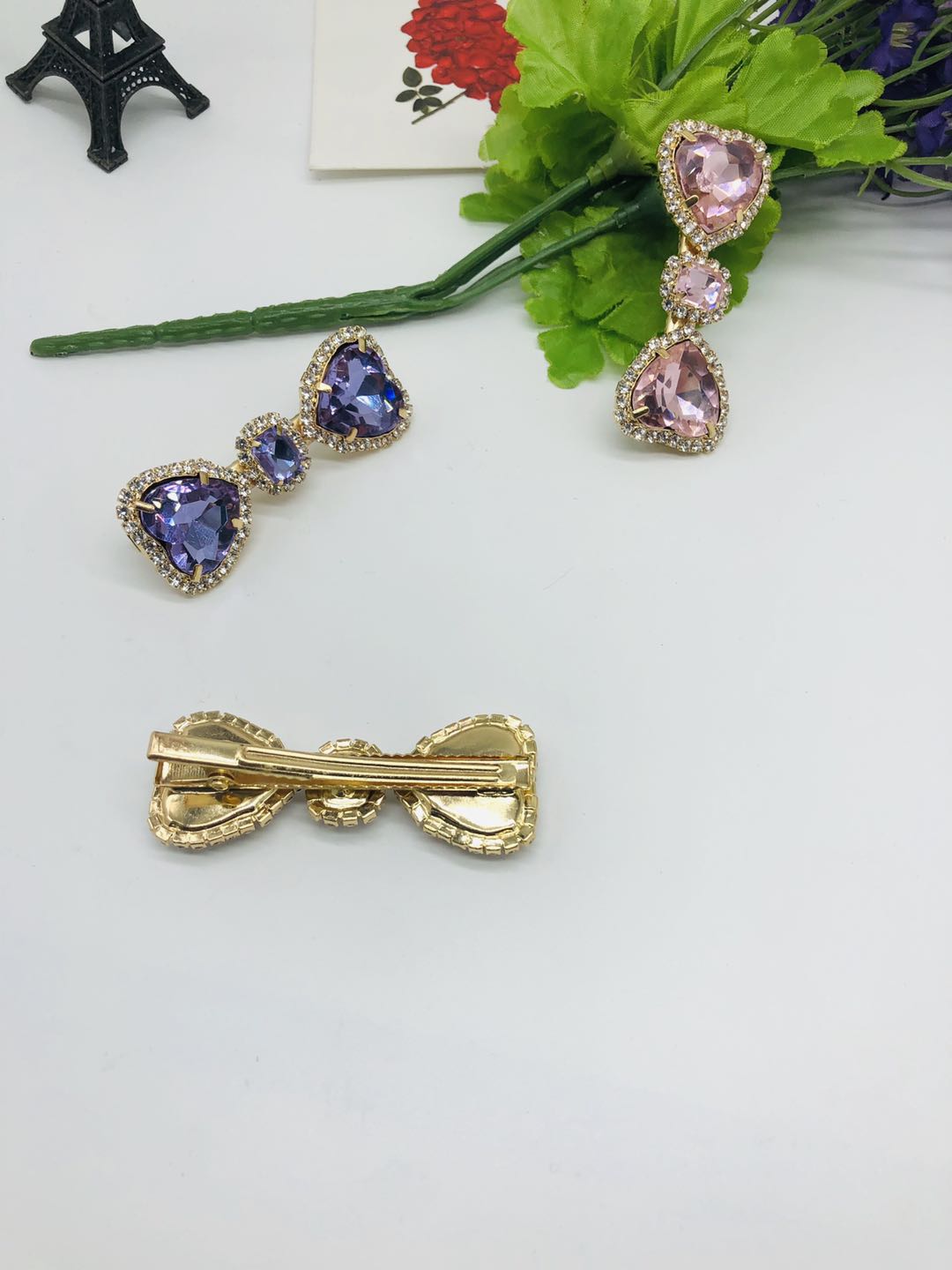 Romantic star Purple ~ Retro sweet purple water diamond pearl hair clips, elegant bangs hair clips, hair accessories for women