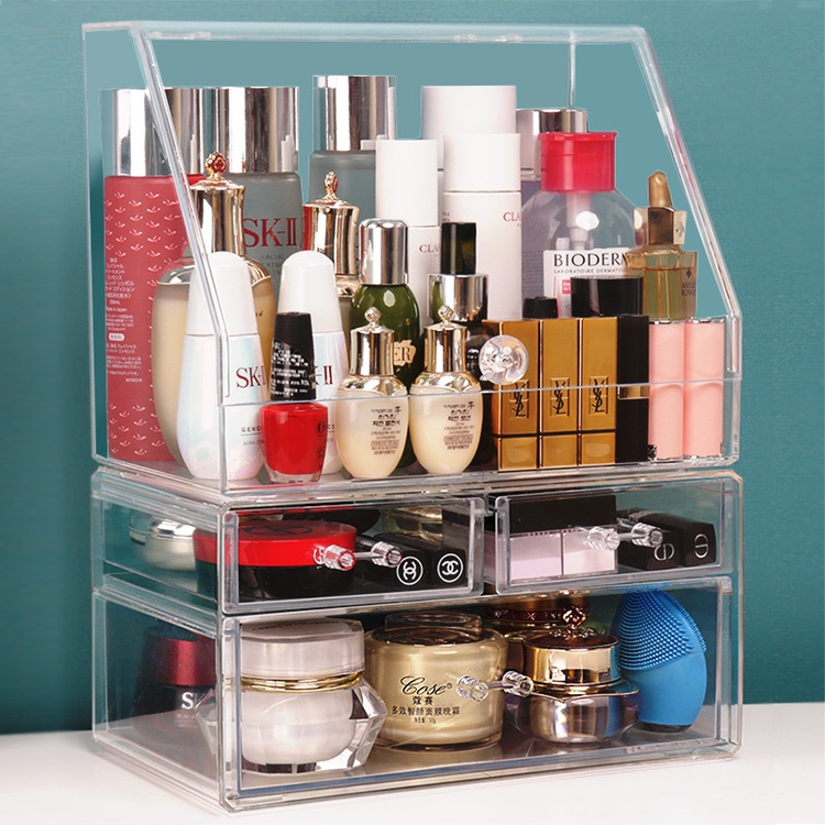 Transparent dust-proof and covered acrylic drawer-type dormitory dressing table desktop shelf for popular cosmetics storage box