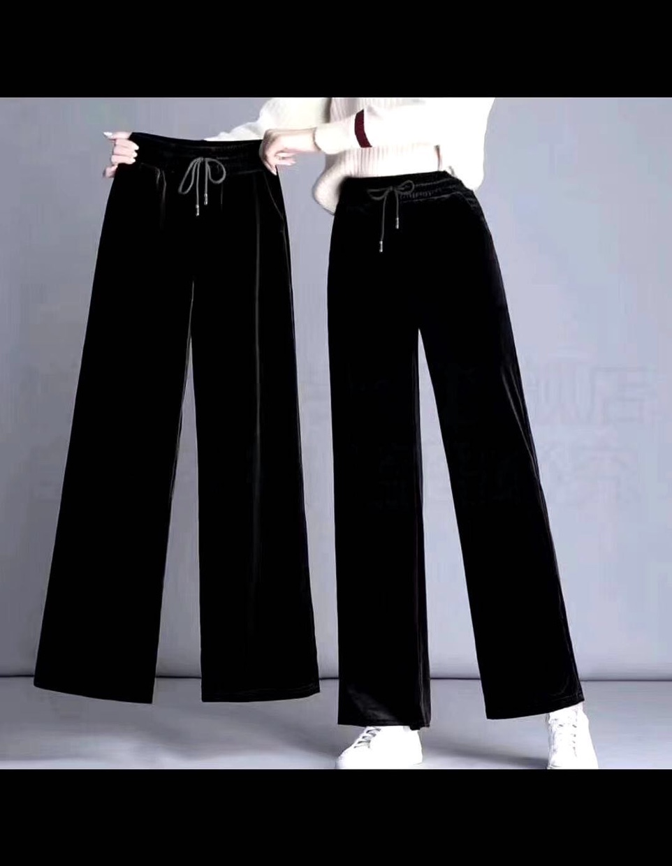 Velvet wide-leg pants for women 2020 Autumn/Winter new high-waisted straight-leg pants Loose and fashionable velvet casual pants 44