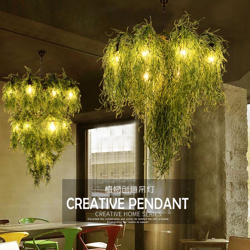 Industrial style green chandelier bar booth bar table lamp retro creative hotpot restaurant music restaurant plant chandelier