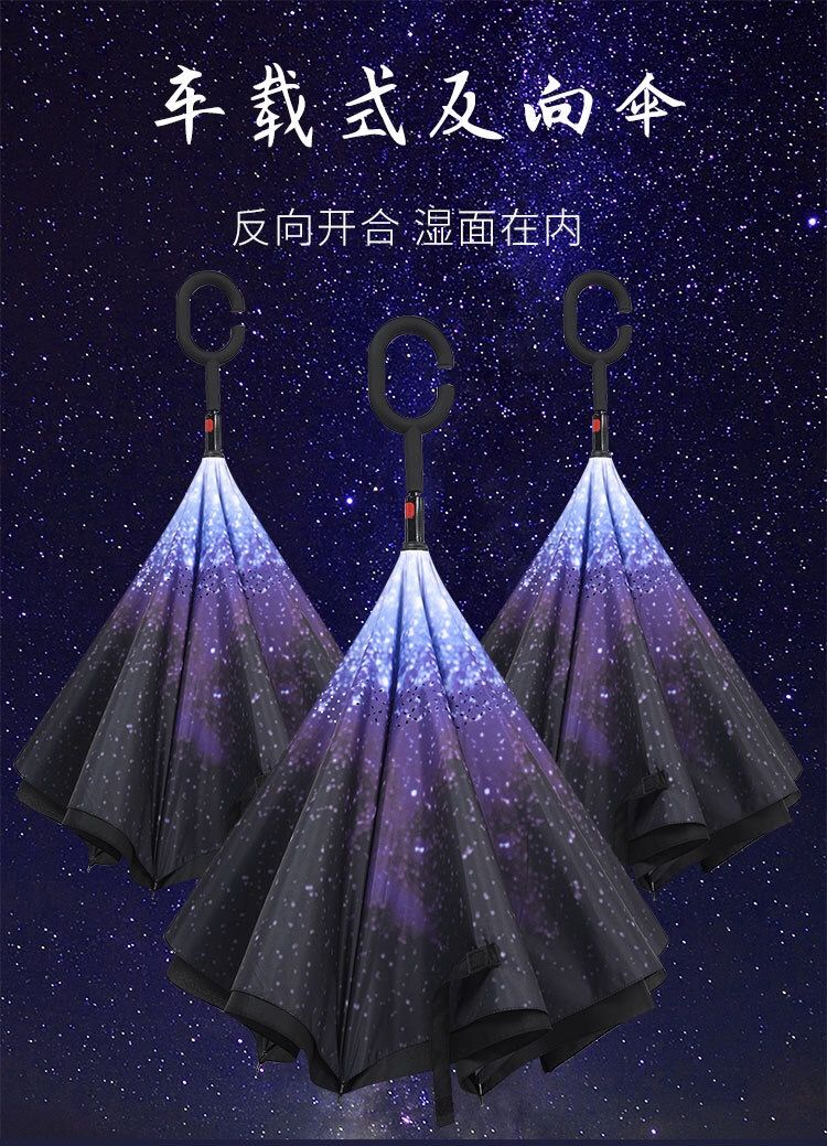 创意花色反向伞汽车伞双层免持式可站立晴雨伞C型广告伞详情图2