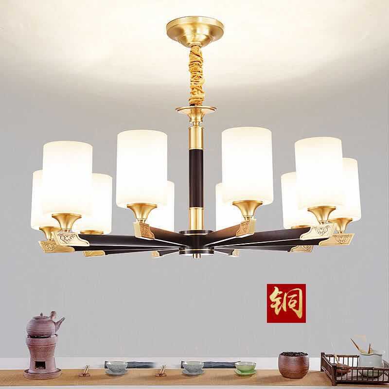All-copper living room chandelier, new Chinese-style light luxury, simple and elegant, home villa duplex, dining room chandelier, living room lighting details Picture