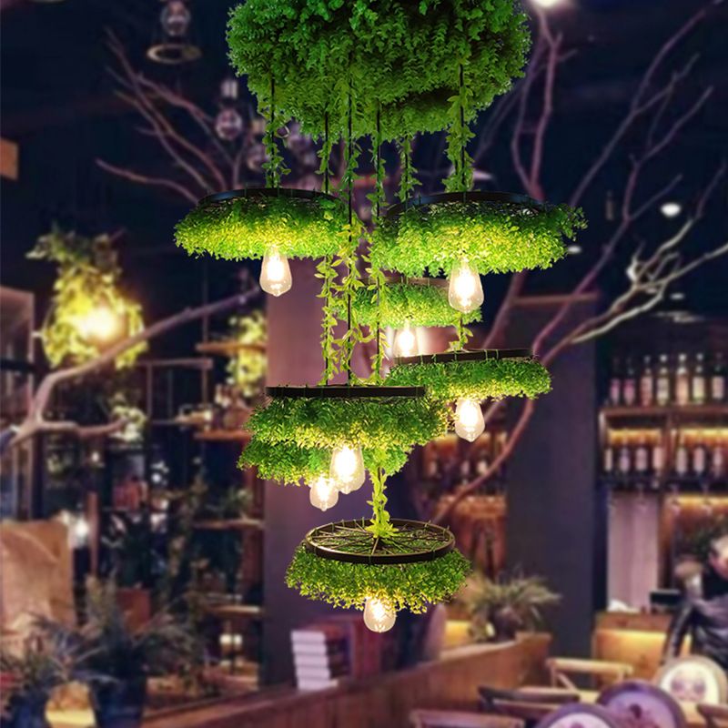 Green plant decoration wheel chandelier simple personality coffee shop Internet star tavern wedding shop green plant industry wind hanging lighting