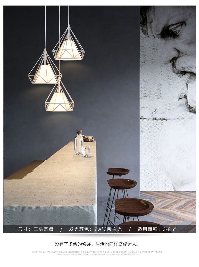 Iron chandelier origin and supply, modern Nordic minimalist living room, dining room, study, corridor, birdcage, diamond creative lighting fixtures detail image 2