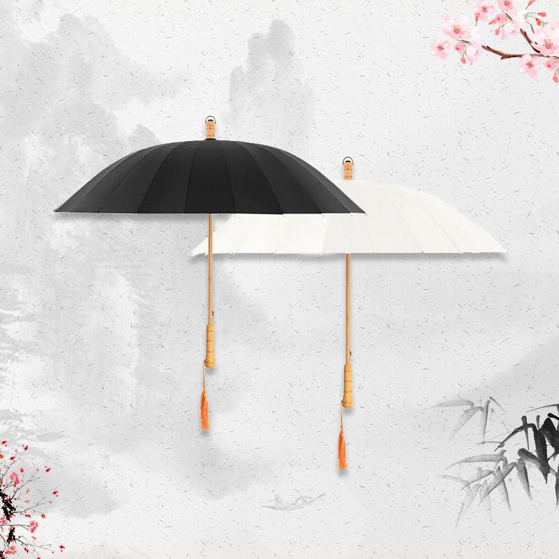 复古森系直杆实木柄雨伞定制创意24骨素色小清新长柄伞防风晴雨伞详情图1
