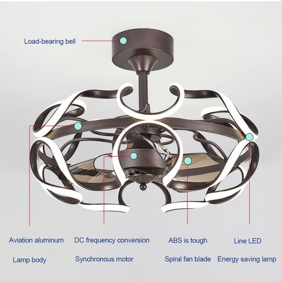 American-style restaurant fan chandelier, modern art acrylic, European-style living room and bedroom ceiling lamp, remote control fan lamp Specification image