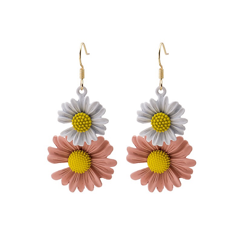 银针甜美小巧威姿妮GD雏菊耳钉网红森系少女撞色不对称花朵耳环女