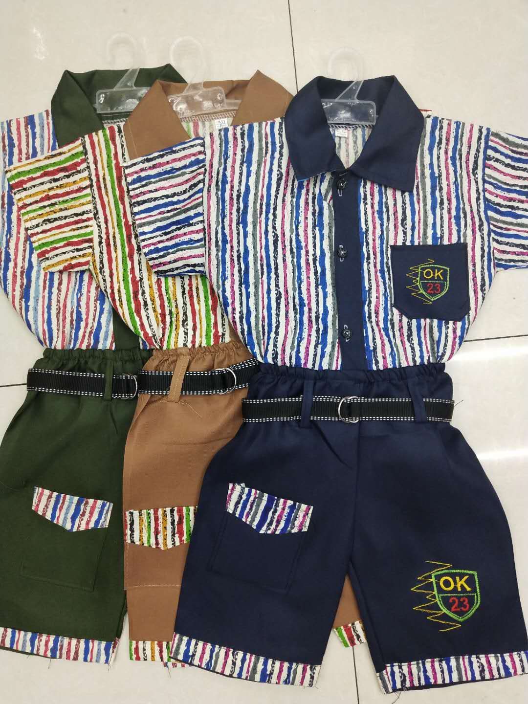 Boy's three-color striped shirt suit thumbnail