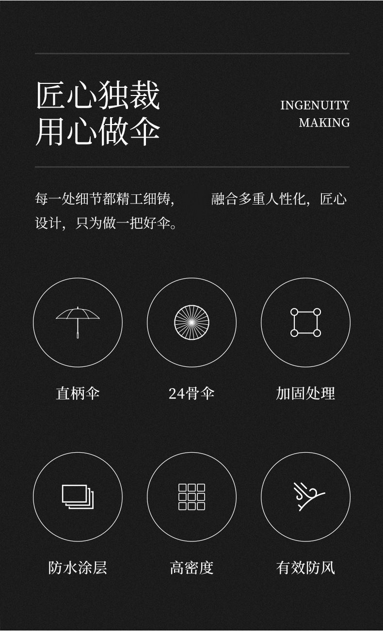 复古森系直杆实木柄雨伞定制创意24骨素色小清新长柄伞防风晴雨伞详情图5