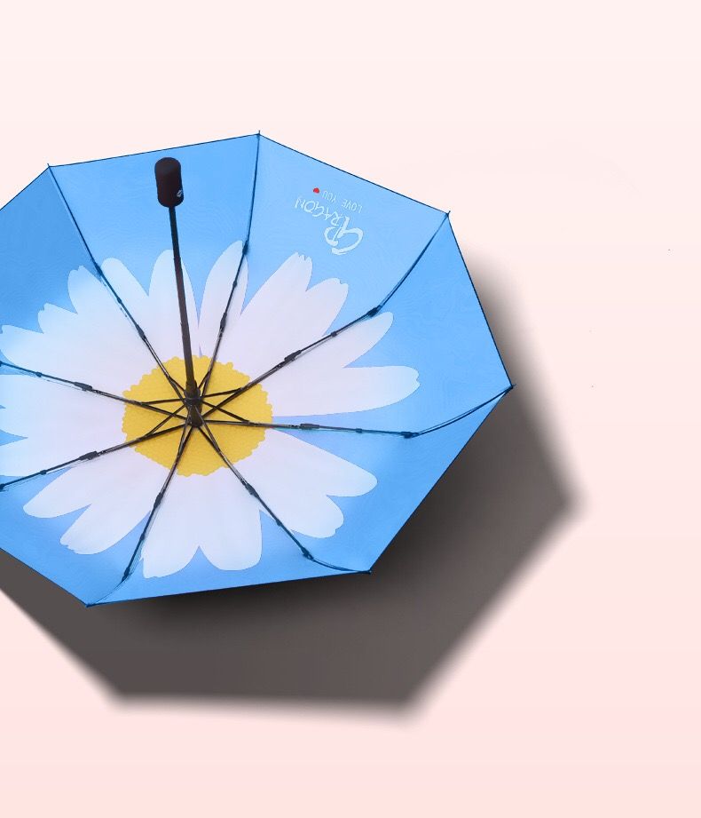 网红全自动数码印全遮阳三折小雏菊黑胶晴雨伞GD同款自开收雨伞详情图12