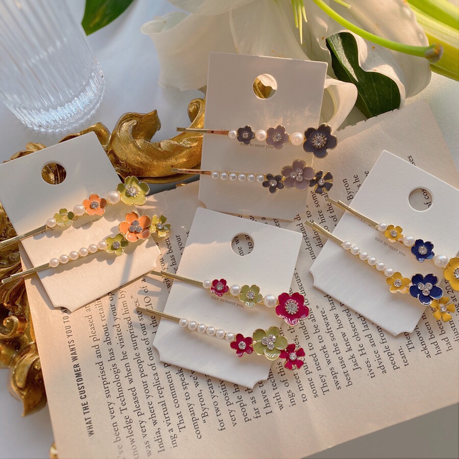 Super fairy pearl flower hair clip combination fine metal clip bangs French flower clip hair clip thumbnail