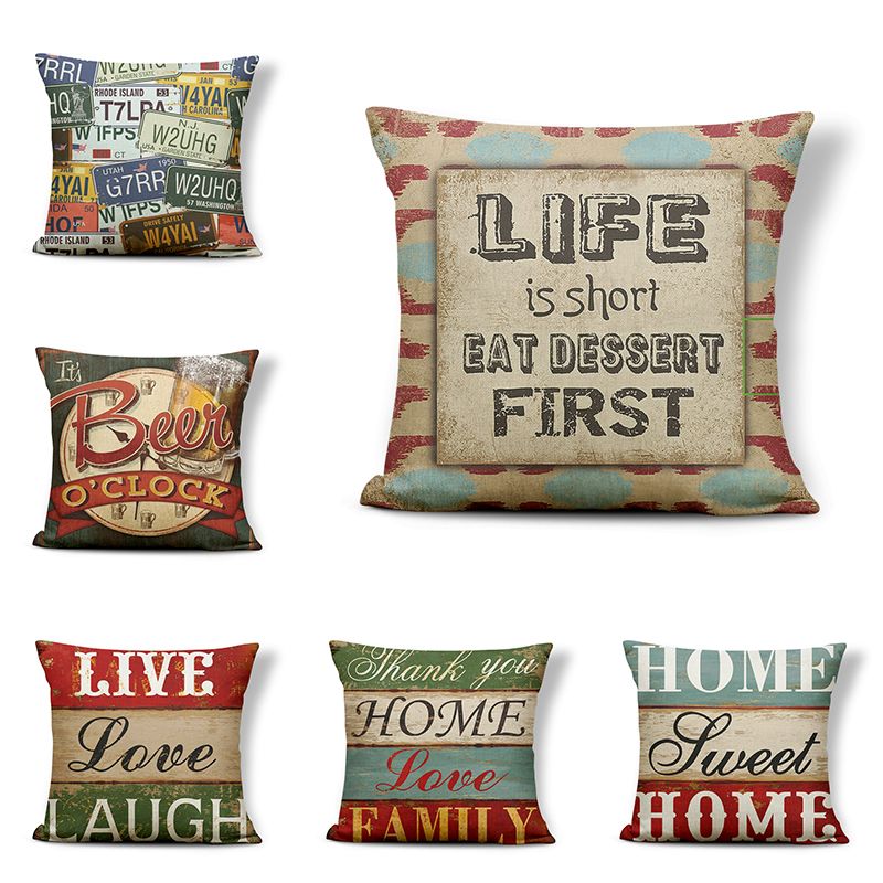 Geometric Text Color Pillowcase Cotton Hemp Butterfly Square Pillow Pillow Home Textile Fabric Soft Cushion Cover Custom