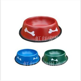Stainless steel baked paint dog bowl, pet bowl, cute bone footprint pet food bowl, dog bowl, cat bowl