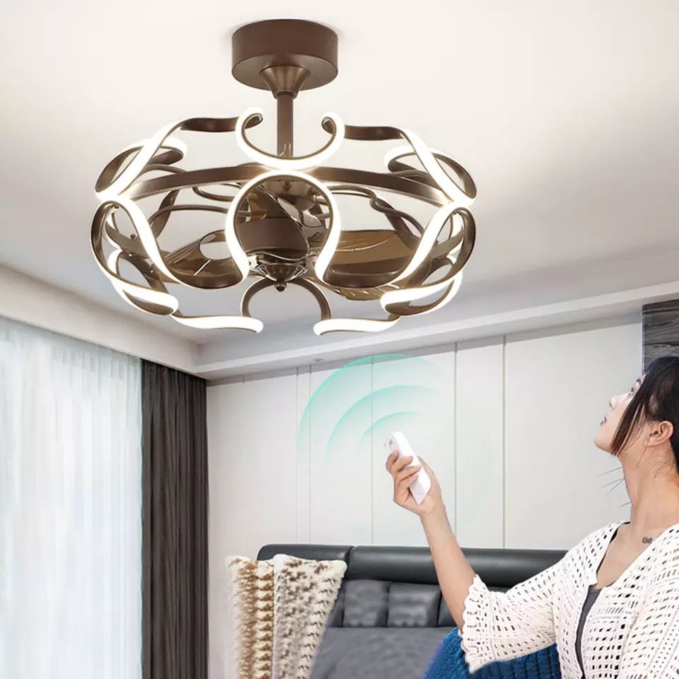 American-style restaurant fan chandelier, modern art acrylic, European-style living room and bedroom ceiling lamp, remote control fan lamp details Picture