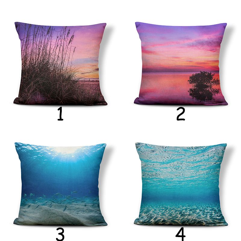 3D Landscape Square Cloud Ocean Cushion Cover Polyester Linen Printing Decoration Home Soft Pillowcase Wholesale details Picture
