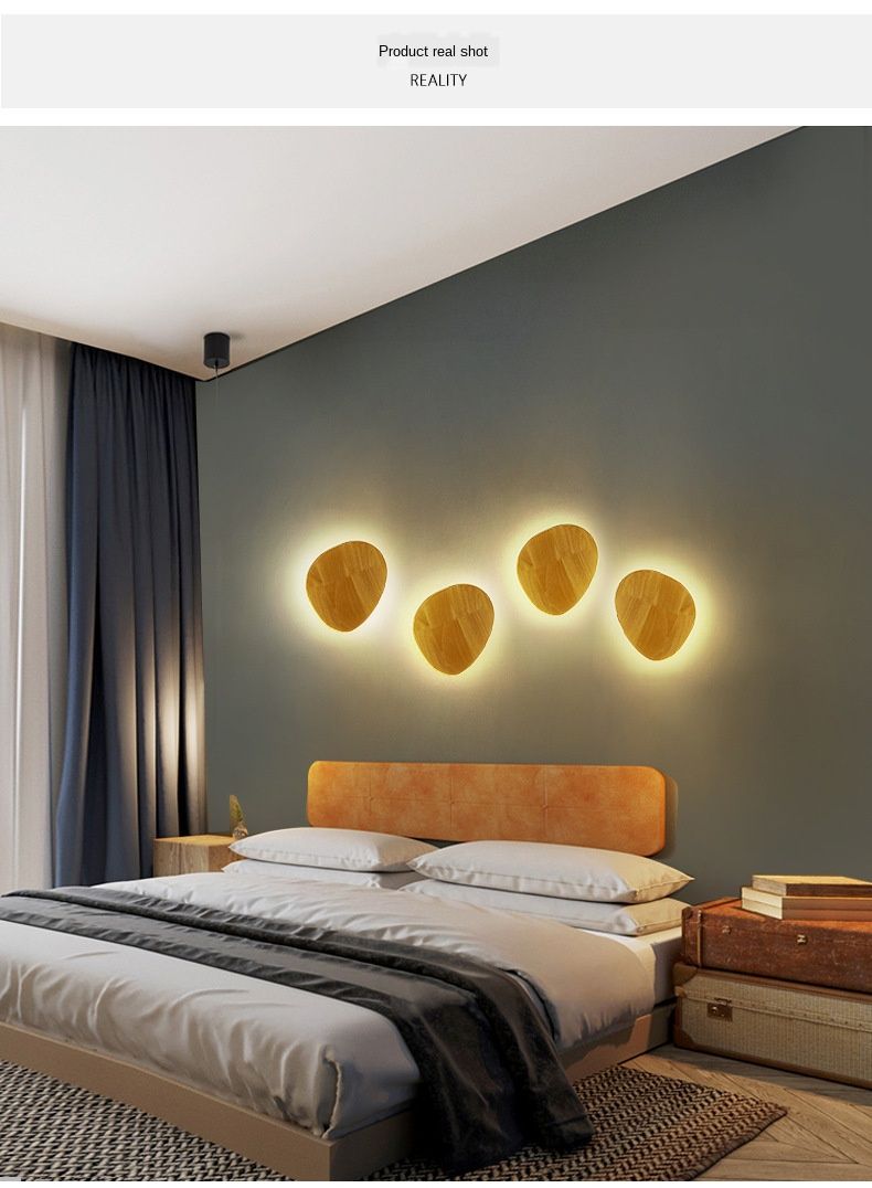 Nordic solid wood bedroom bedside wall lamp studio creative LED staircase circular personalized solar eclipse wall lamp detail image 3